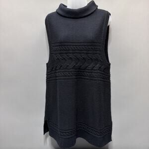 Talbots Dress Large Sweater Sleeveless Turtleneck Black Chunky Knit
